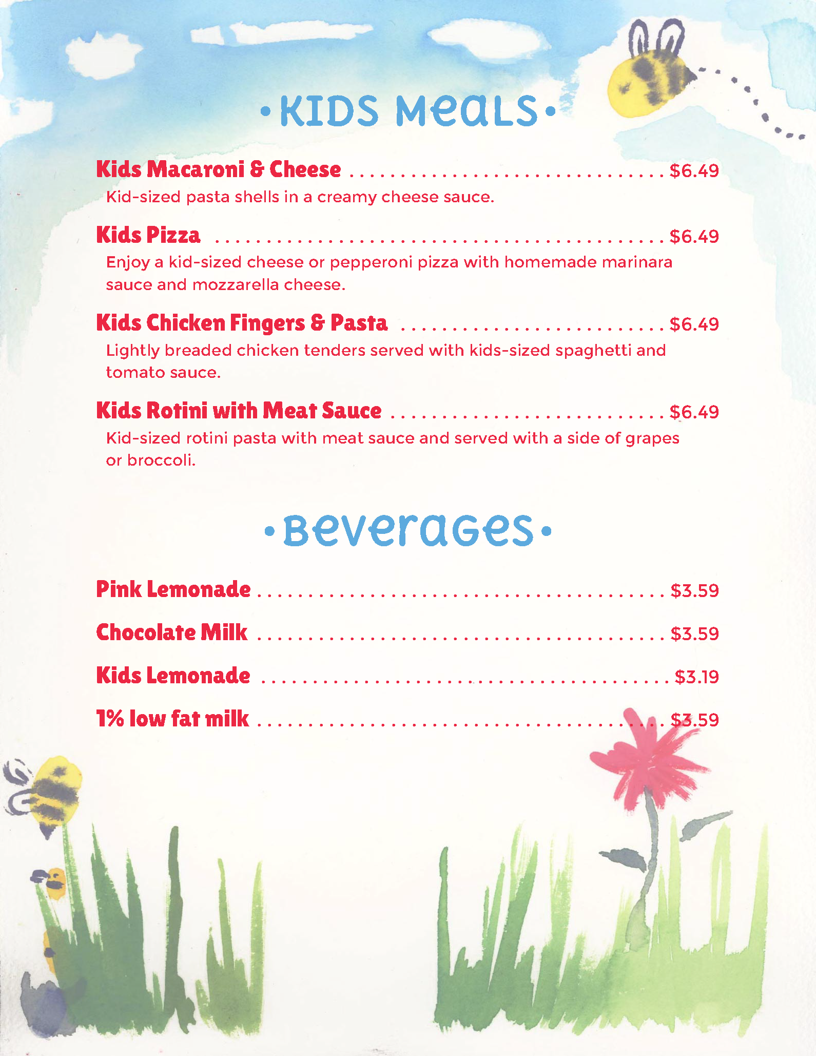 Pasta Amore Menu Page 1