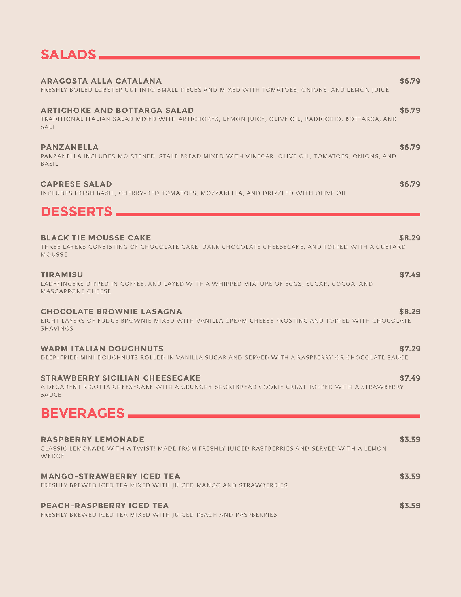 Pasta Amore Menu Page 2